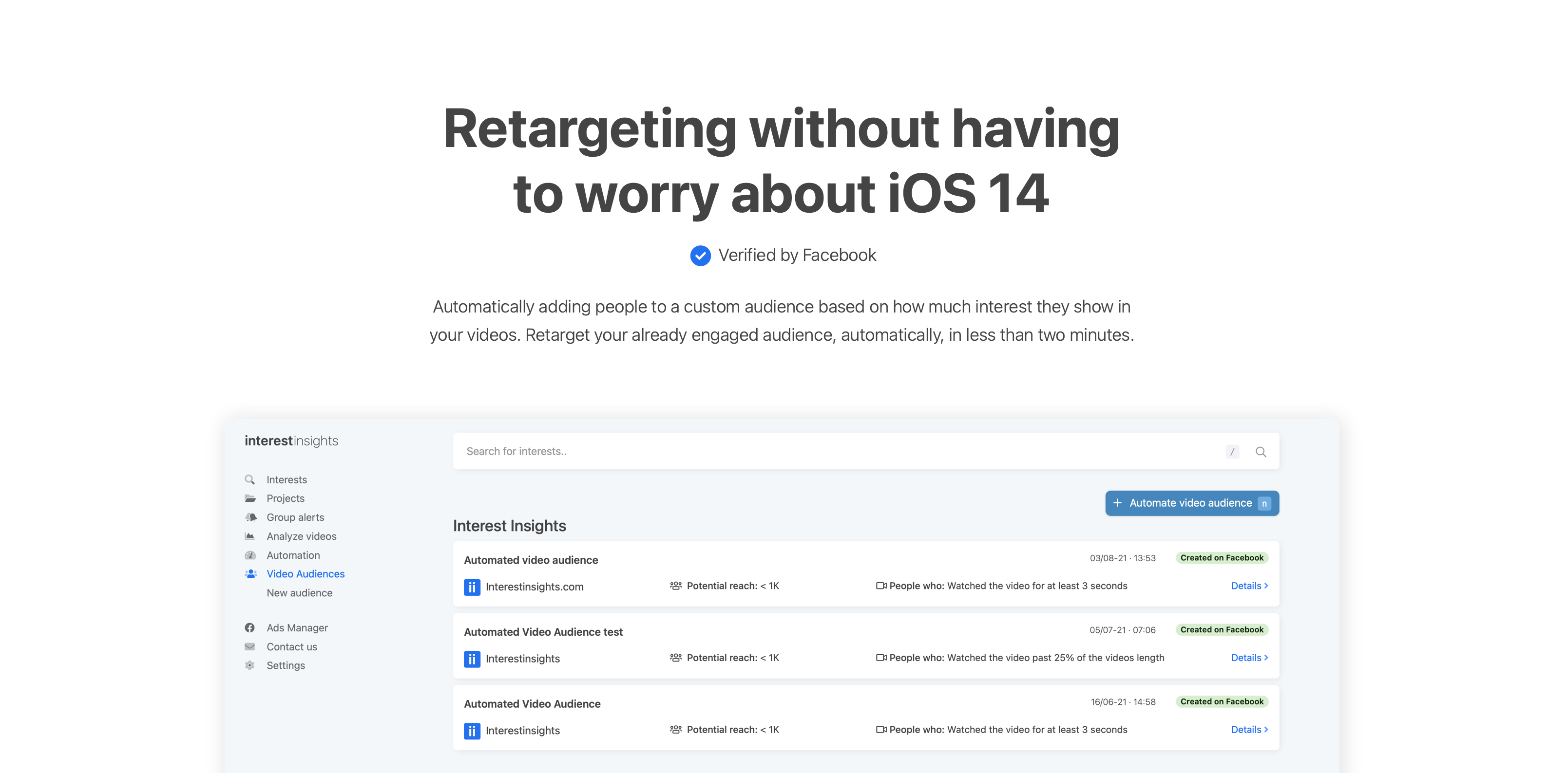 Automated Facebook™ Audiences gallery image