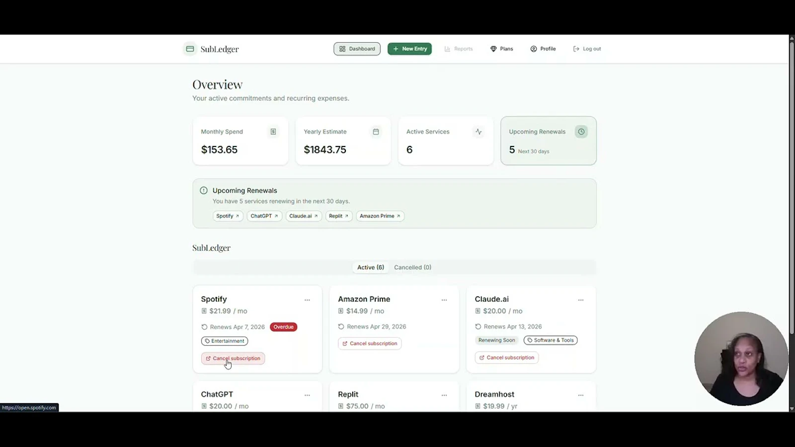 SubLedger screenshot 1 (video preview)