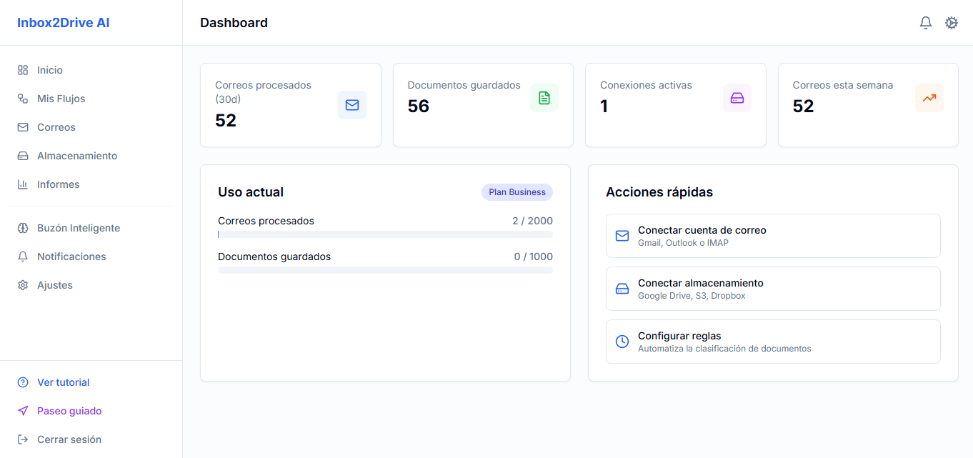 Inbox2Drive AI - Main product screenshot demonstrating key features and user interface