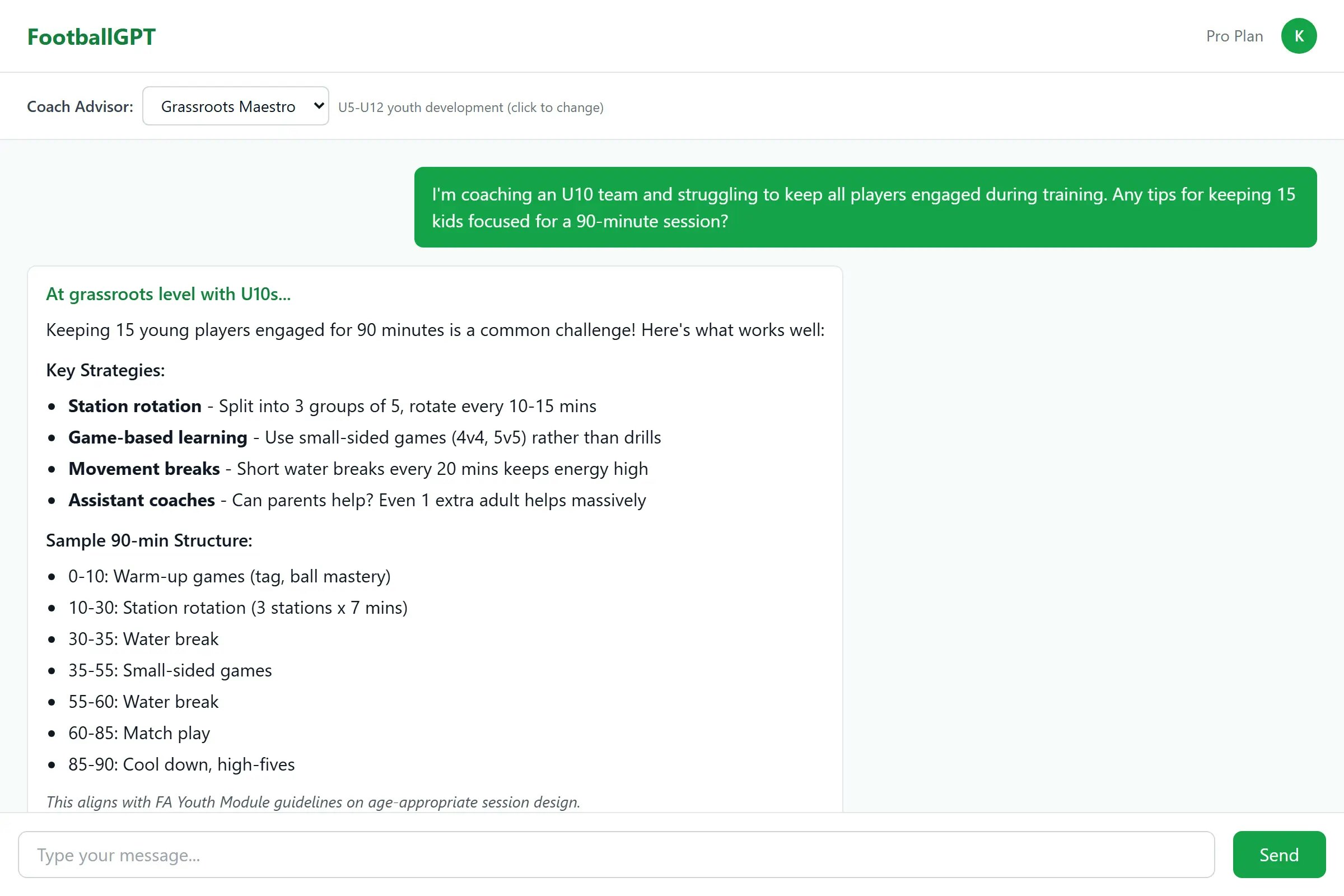 FootballGPT - Screenshot 2 showing product features and functionality
