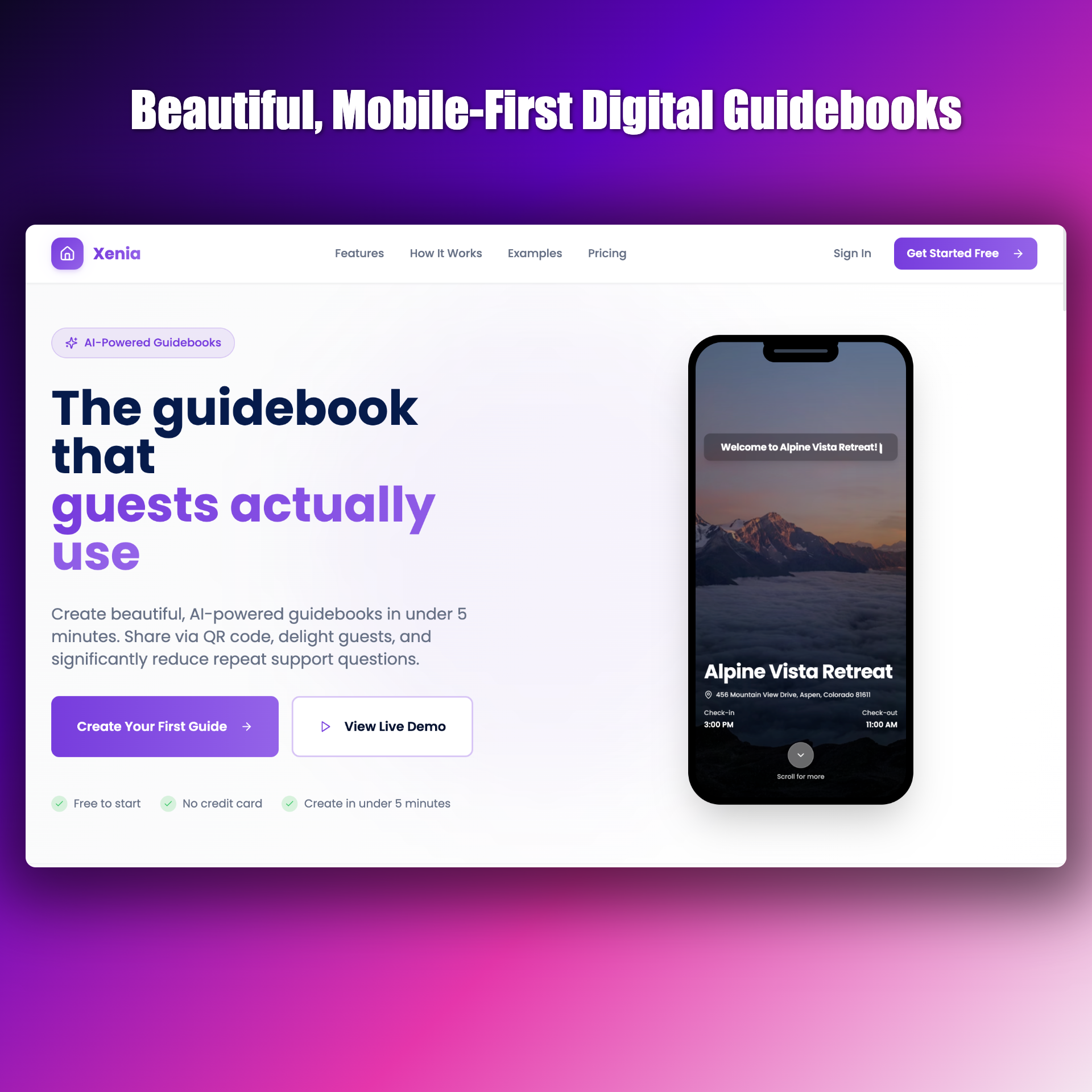 Xenia - Simple Digital Guidebook Creator - Main product screenshot demonstrating key features and user interface