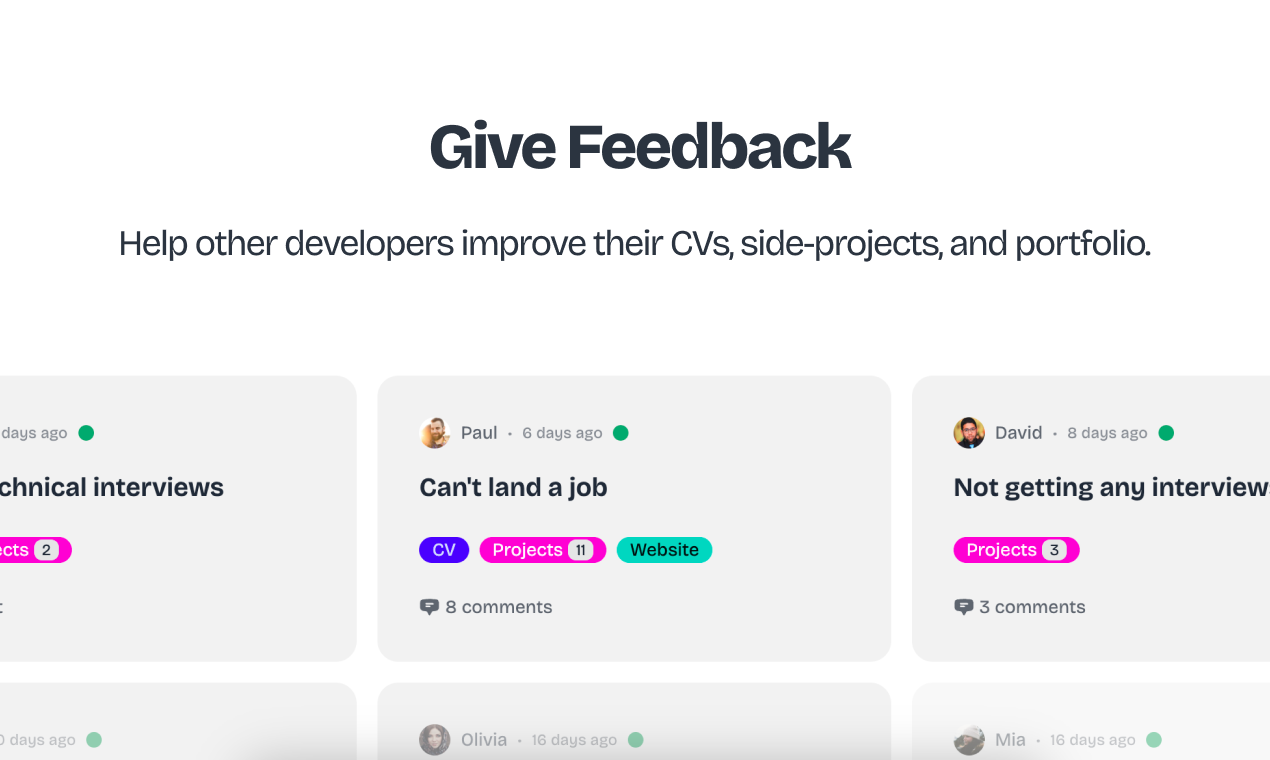 Feedbackdev - Holen Sie sich Feedback, landen Sie Ihren Traum -Dev -Job Medien 3