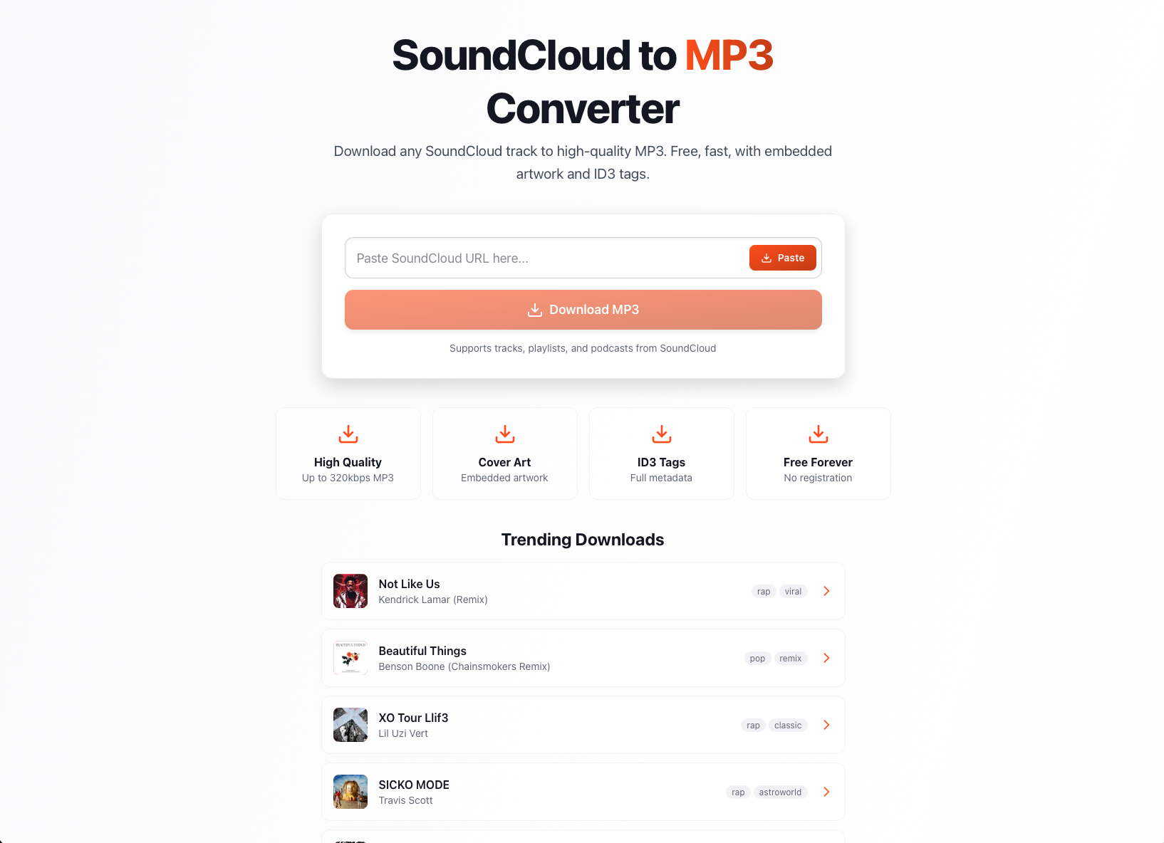 mp3sound.cloud — SoundCloud Downloader - Main product screenshot demonstrating key features and user interface