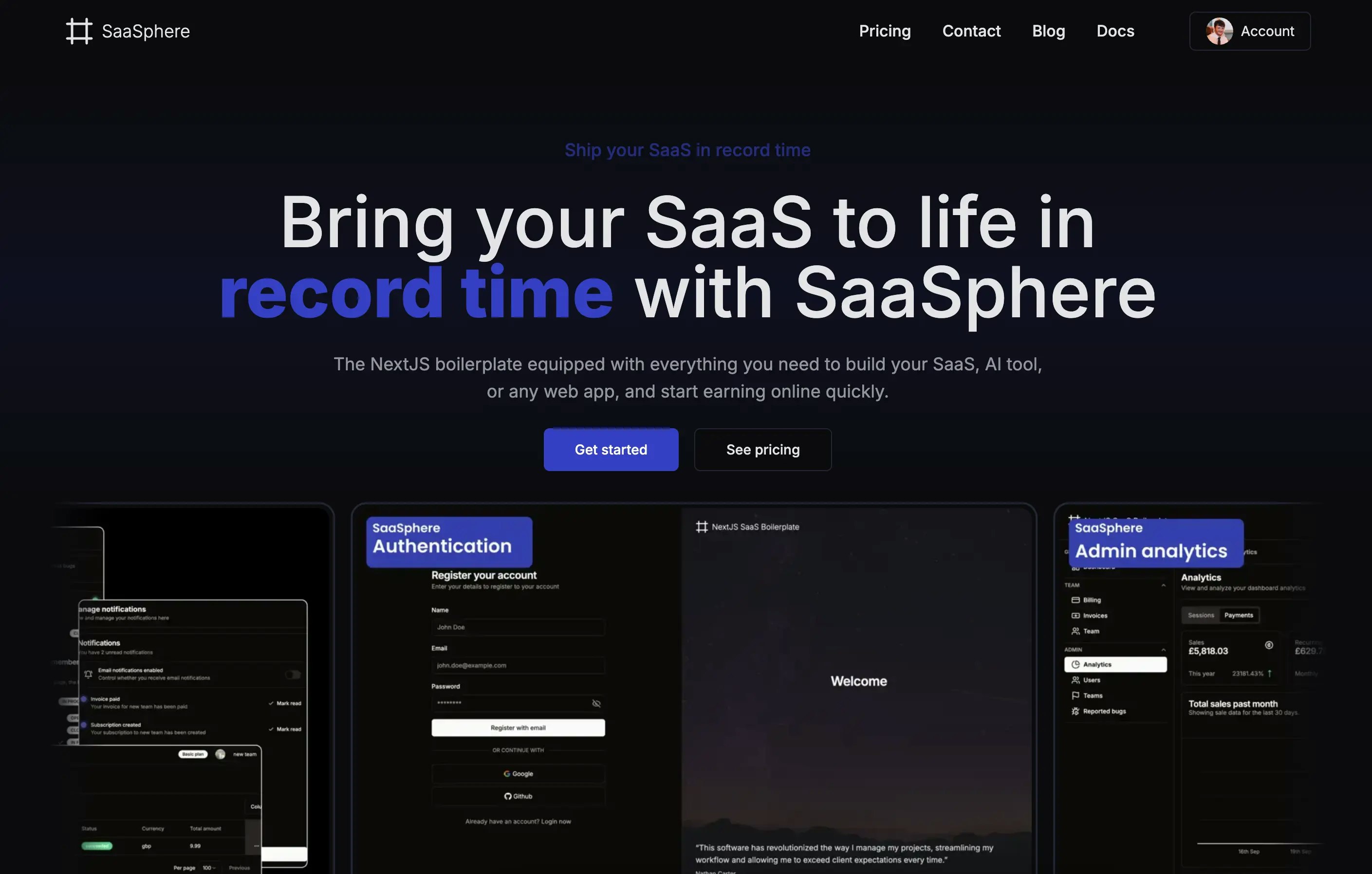 Media Saasphere nextJS SaaS Boiler - Saasphere, SaaS Boilerplate được xây dựng với NextJS và Tailwind 1