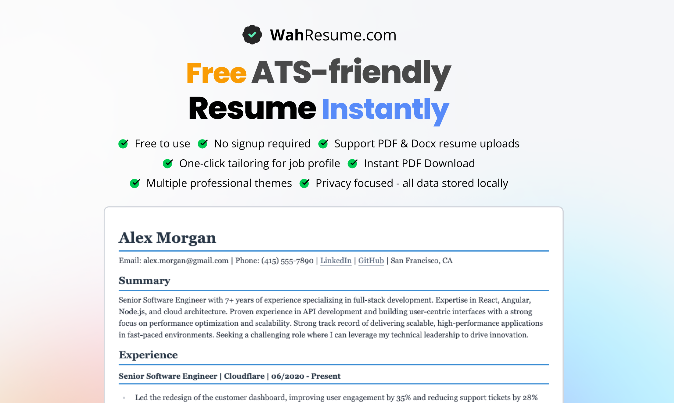 WahResume - ATS optimized resumes tailored for job applications media 1