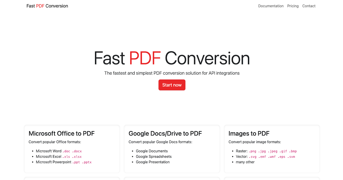 Conversione PDF veloce - Converti 30 formati di file in PDF tramite API media 1