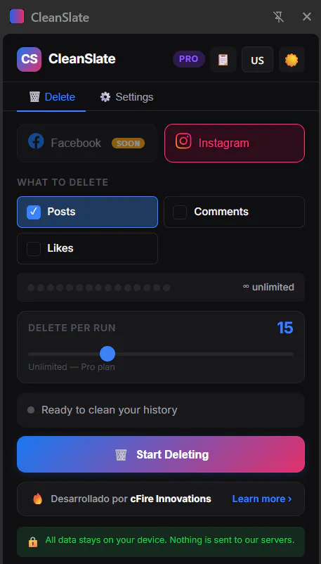 CleanSlate Bulk Delete Instagram history gallery image