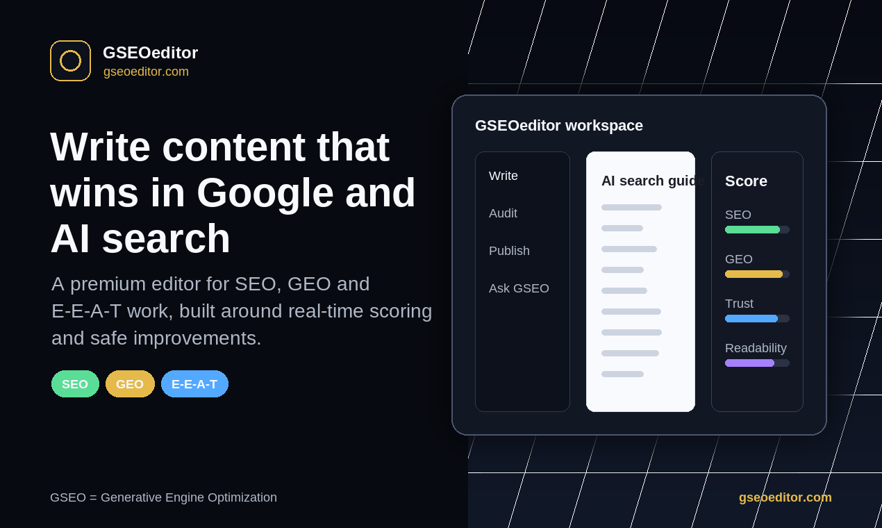 GSEO Editor | Full suite GEO+SEO editor gallery image