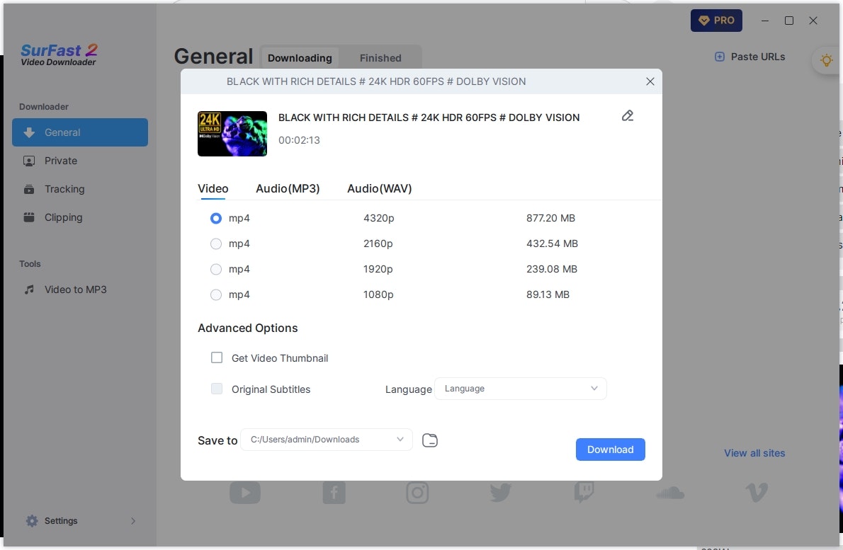 Surfast वीडियो डाउनलोडर v2.0.0 - सभी के लिए सुरक्षित 8k वीडियो डाउनलोडर मीडिया 3