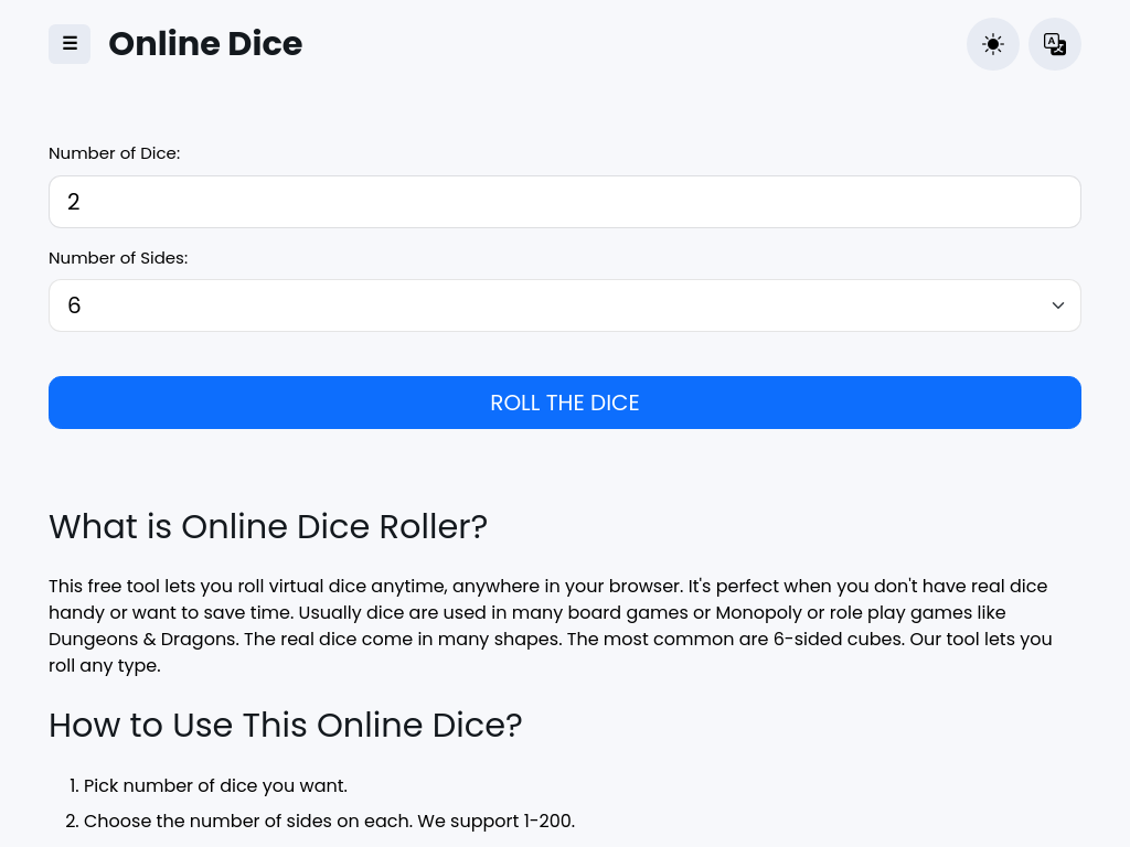 Online -Würfel - Würfel -Roller -Simulator Medien 2