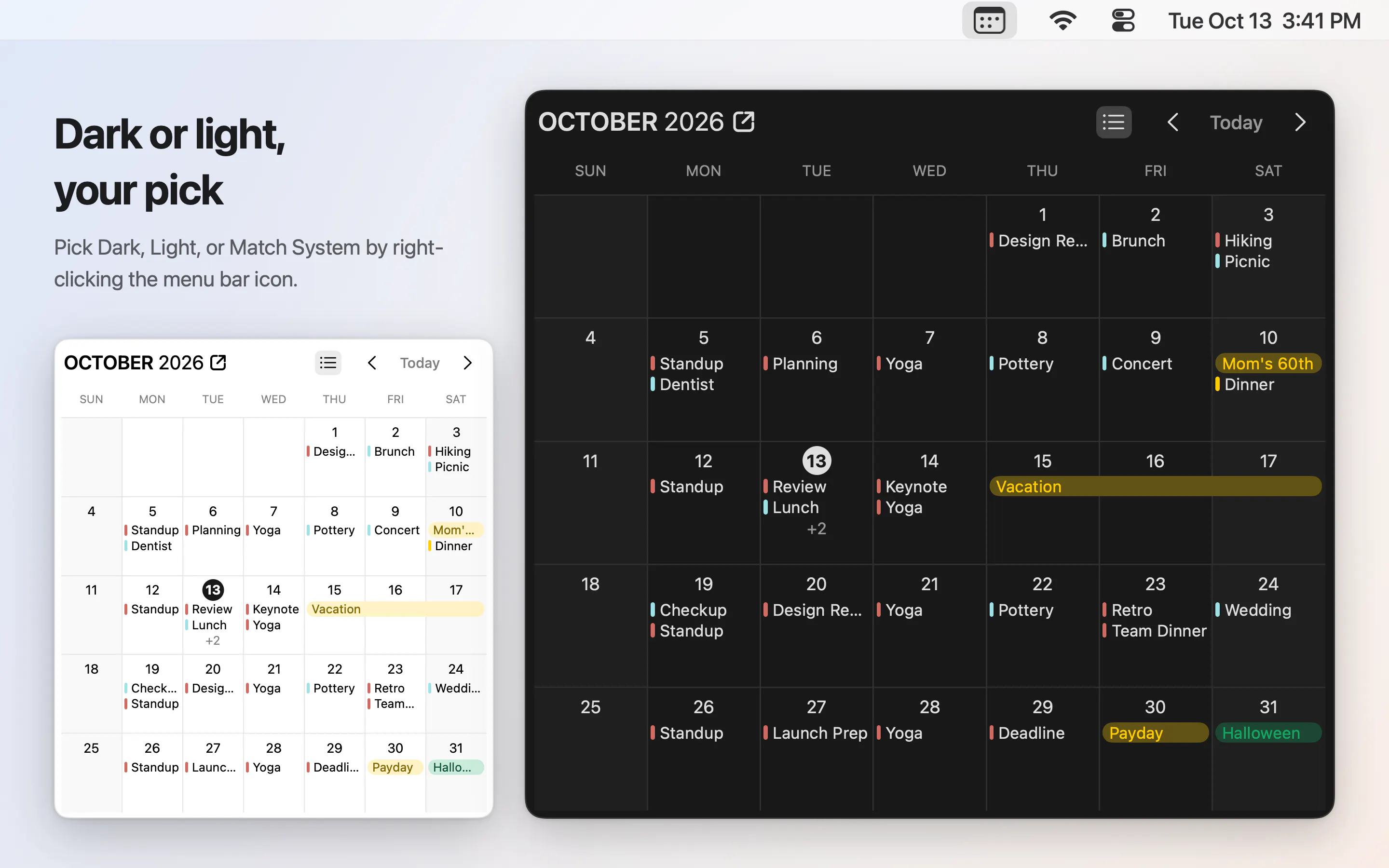 MacOS Neat Menubar Calendar gallery image