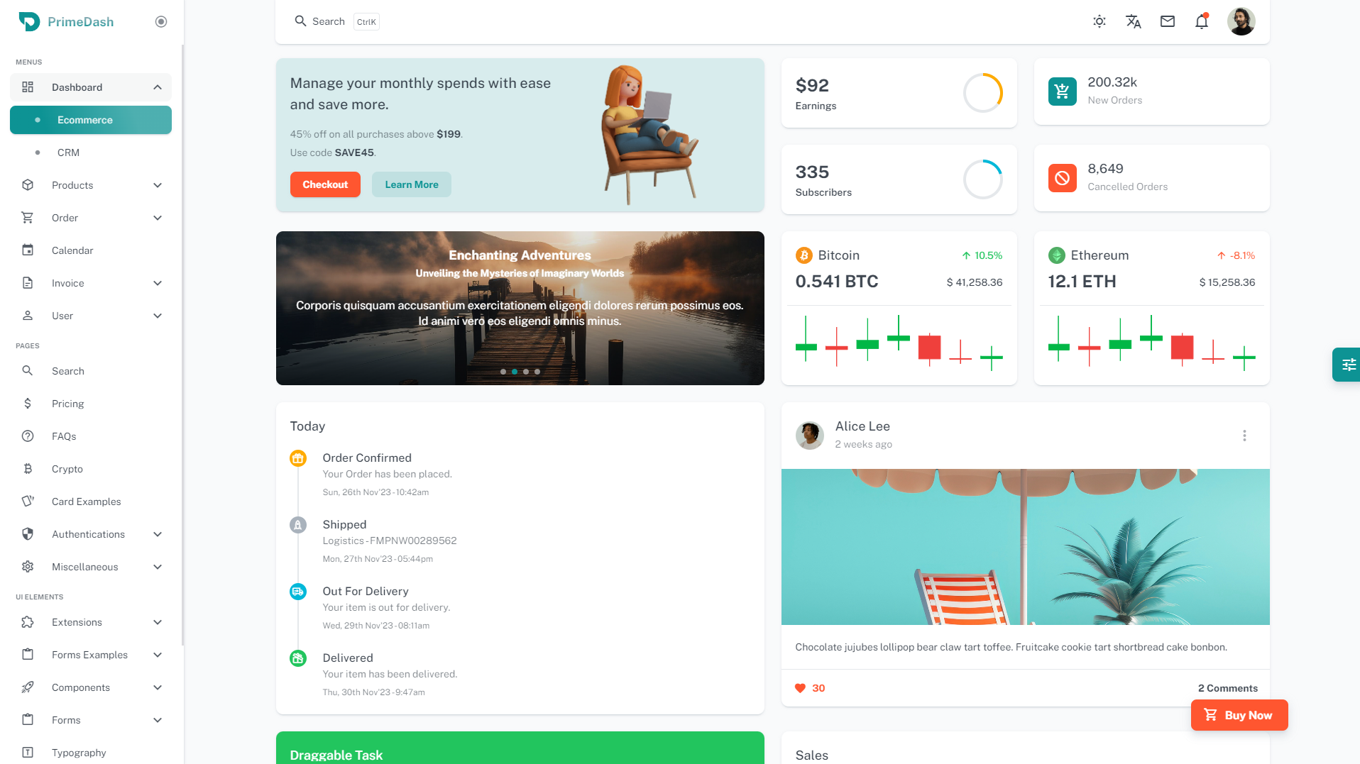 PrimeDash - Vuejs Laravel admin template media 4