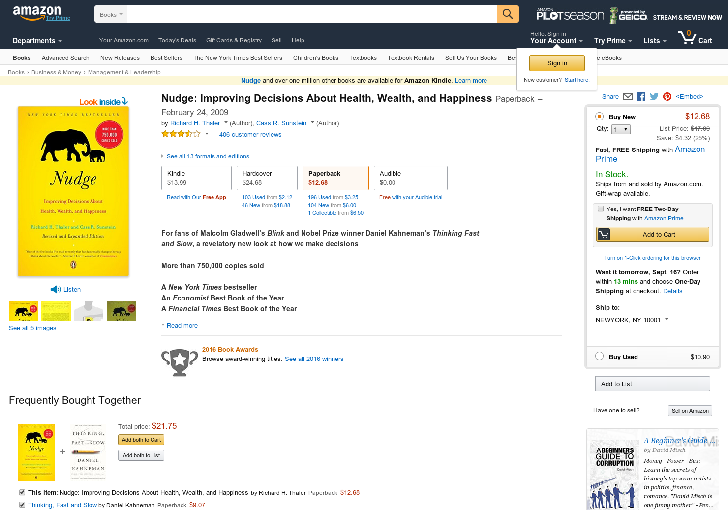 Nudge: Improving Decisions About Health, Wealth, and Happine