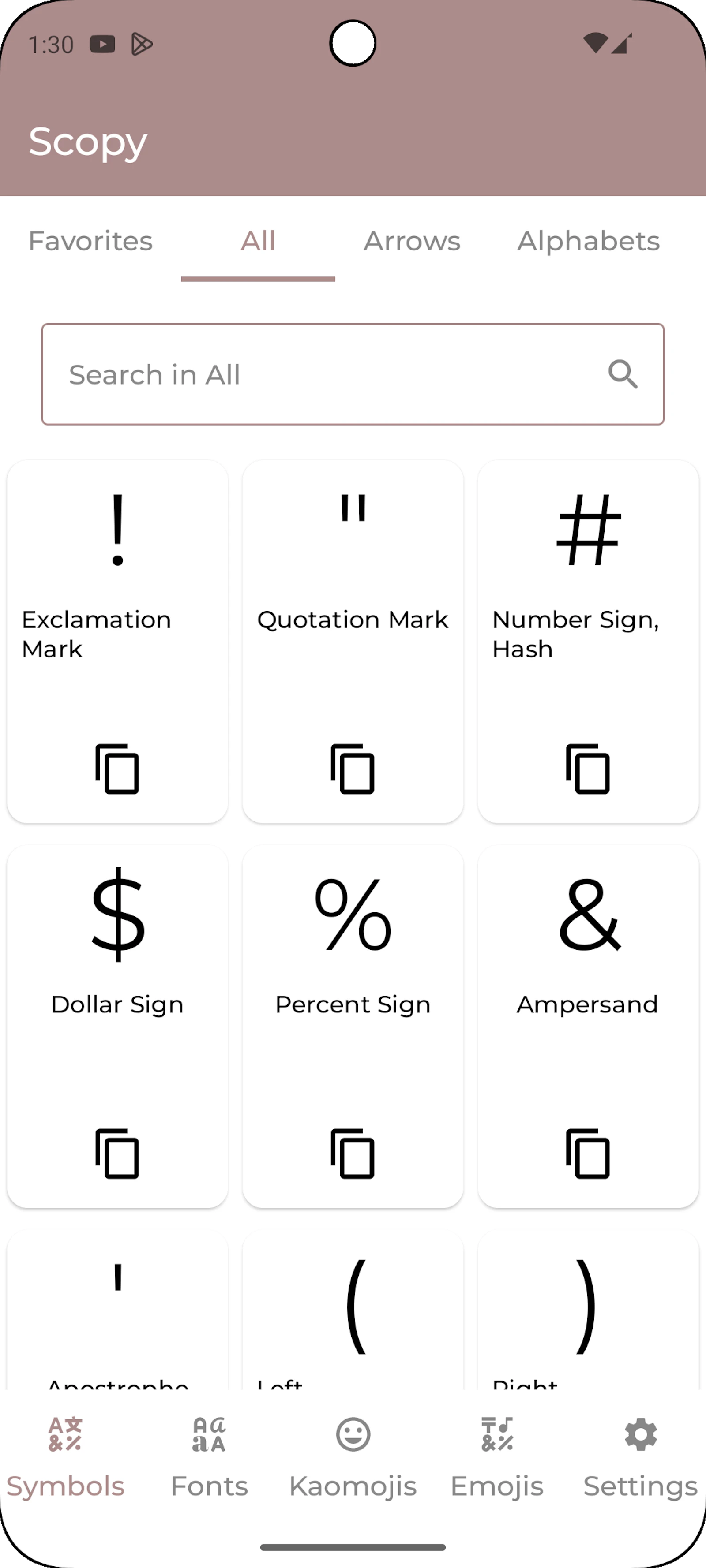 Scopy: Symbols, Fonts & Kaomojis screenshot 1