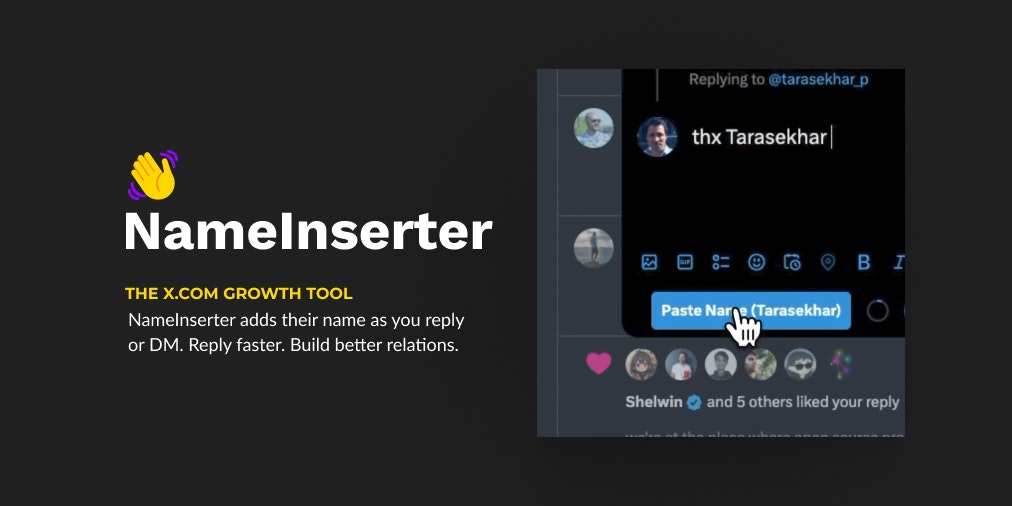 startuptile NameInserter for Chrome-Adds their name as you reply on Twitter