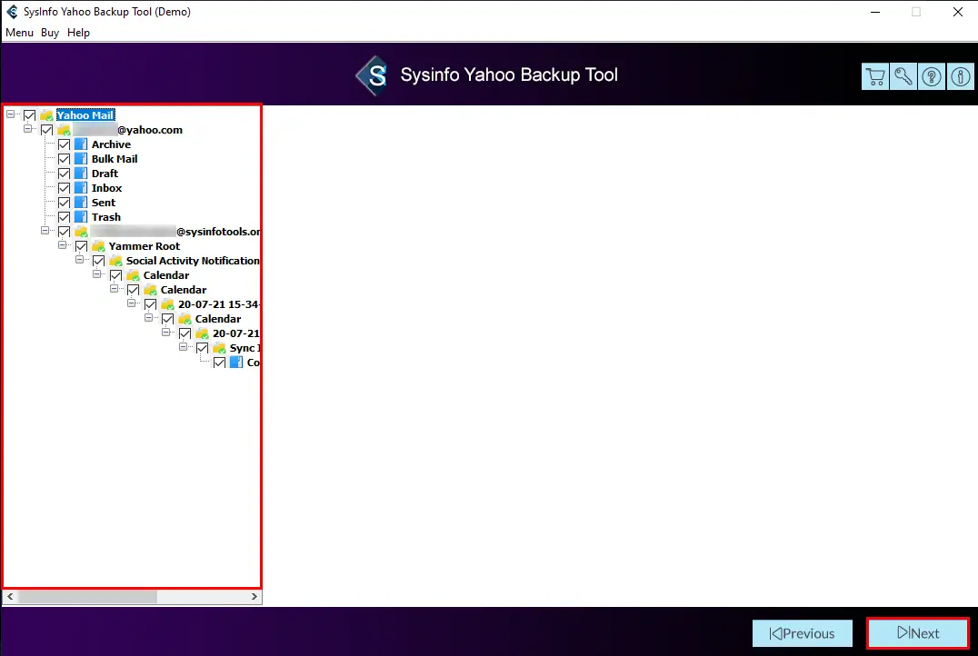 Yahoo Mailバックアップツール - バックアップYahooメールボックスアイテムは、PST、MSG、EML、TXTなどになります。メディア3