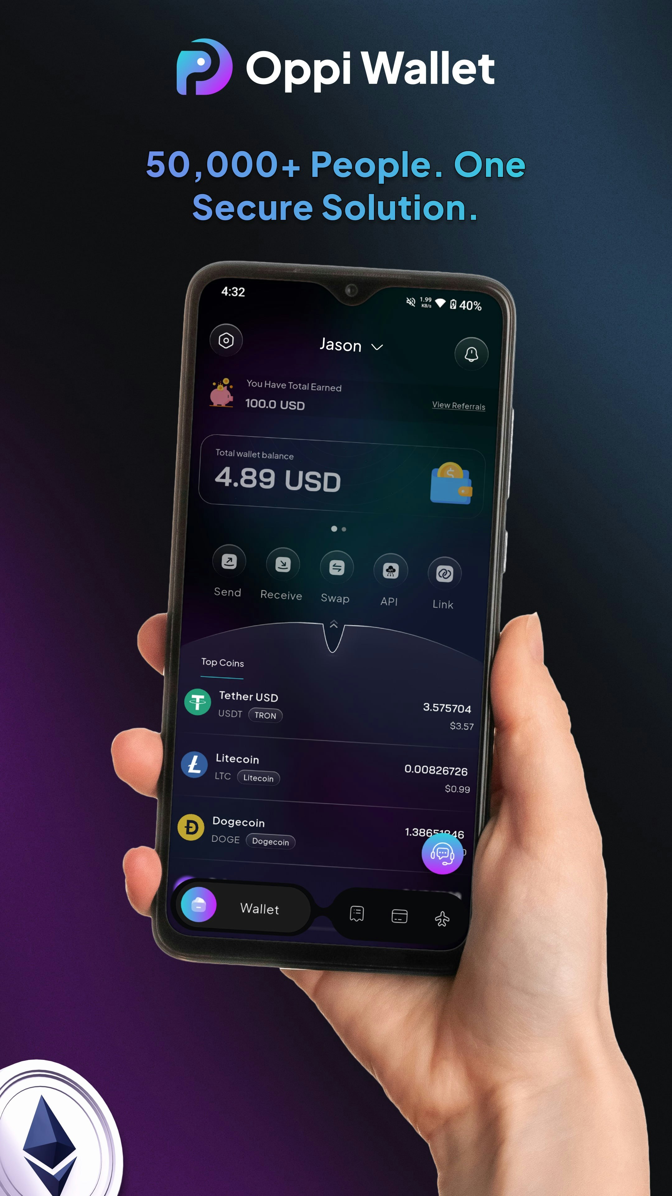 Oppi Wallet - Main product screenshot demonstrating key features and user interface