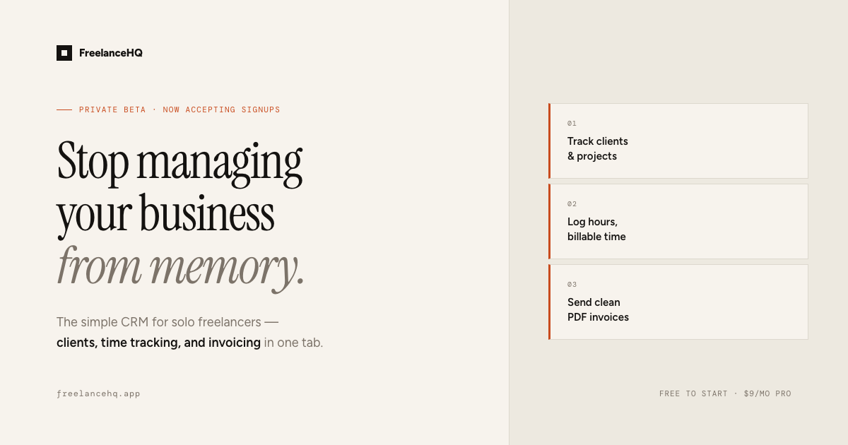 FreelanceHQ - Main product screenshot demonstrating key features and user interface
