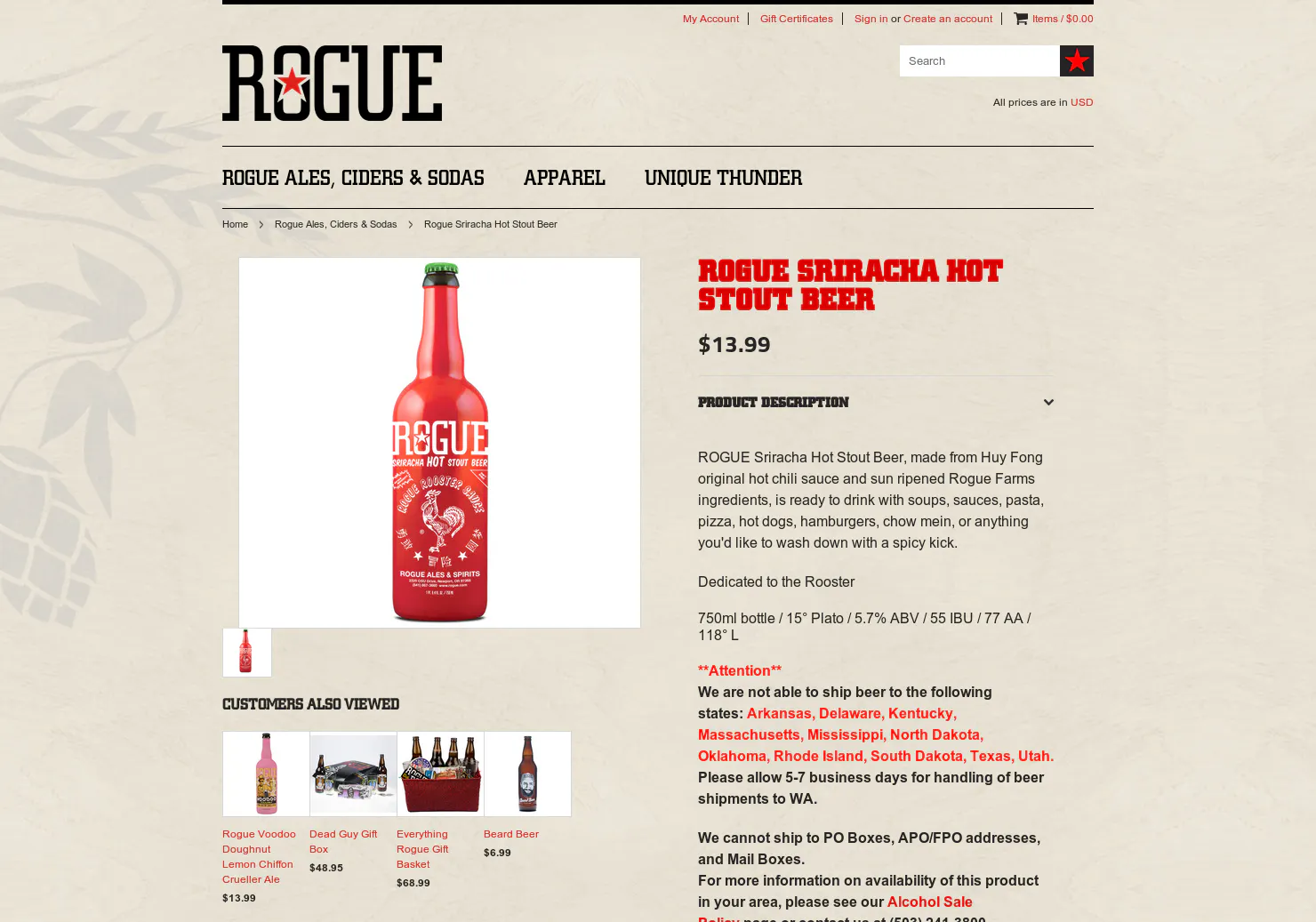 Rogue Sriracha Beer