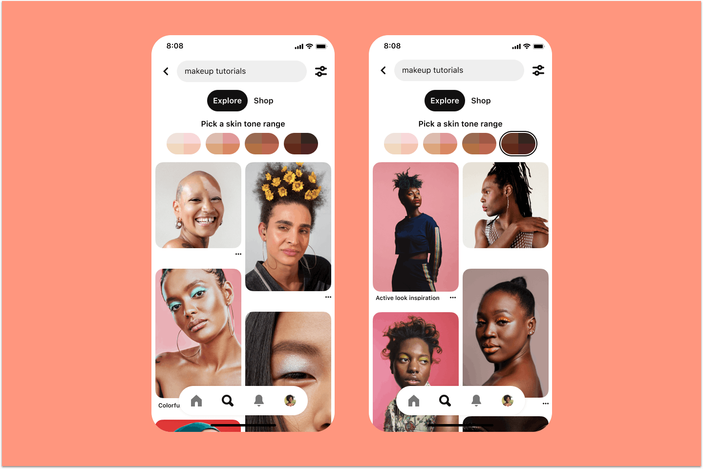 An example of Pinterest’s skin tone range feature