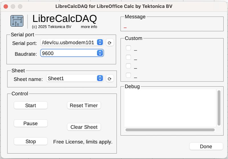 Mídia 2 de Freecacalcdaq - Um poderoso plug -in de aquisição de dados para LibreOffice Calc.