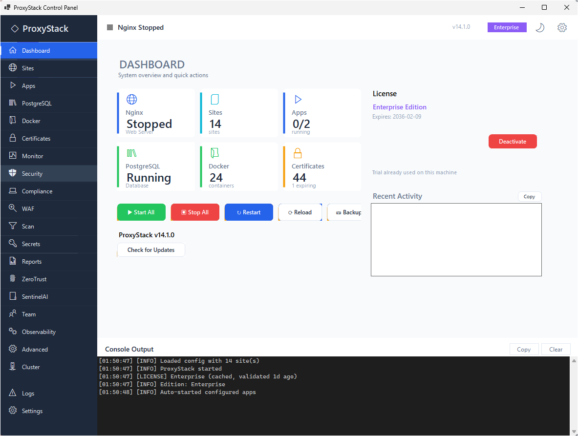 ProxyStack + SentinelAI - Main product screenshot demonstrating key features and user interface