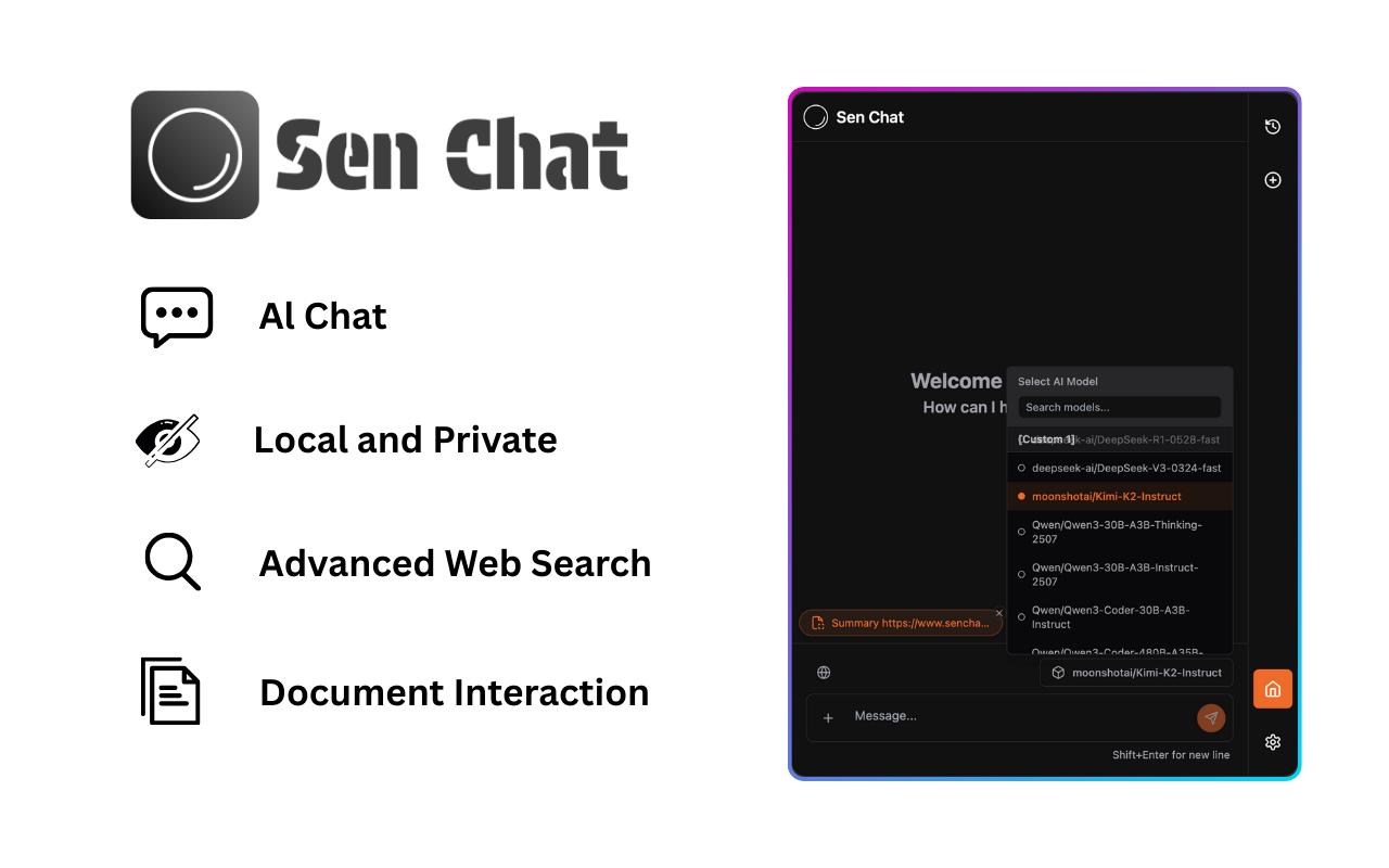 Sen Chat - Main product screenshot demonstrating key features and user interface