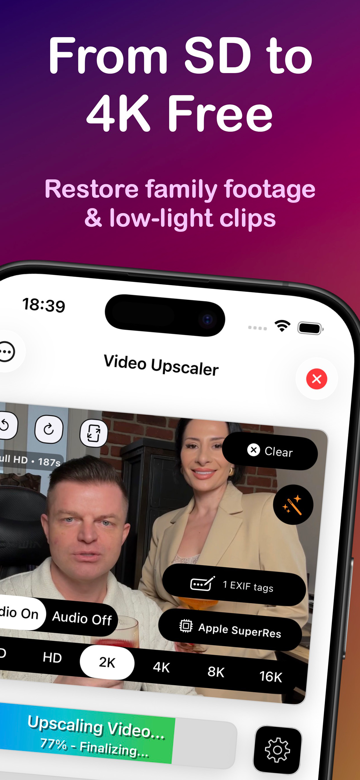 Video Upscaler 16K & Converter for iOS - Screenshot 3 showing product features and functionality