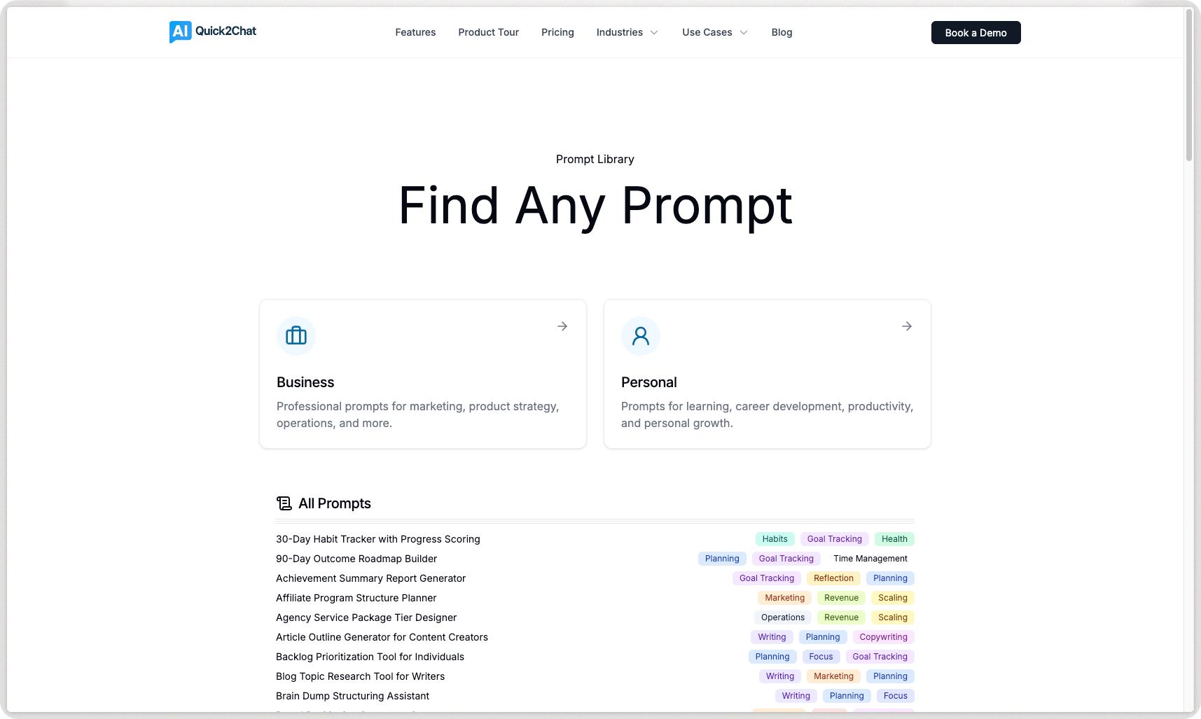 Mídia 1 de Biblioteca de prompts Quick2Chat - Sua biblioteca diária de prompts de IA prontos para uso