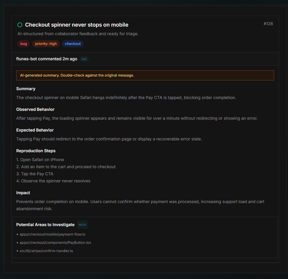 Flunes — Feedback intake for GitHub gallery image