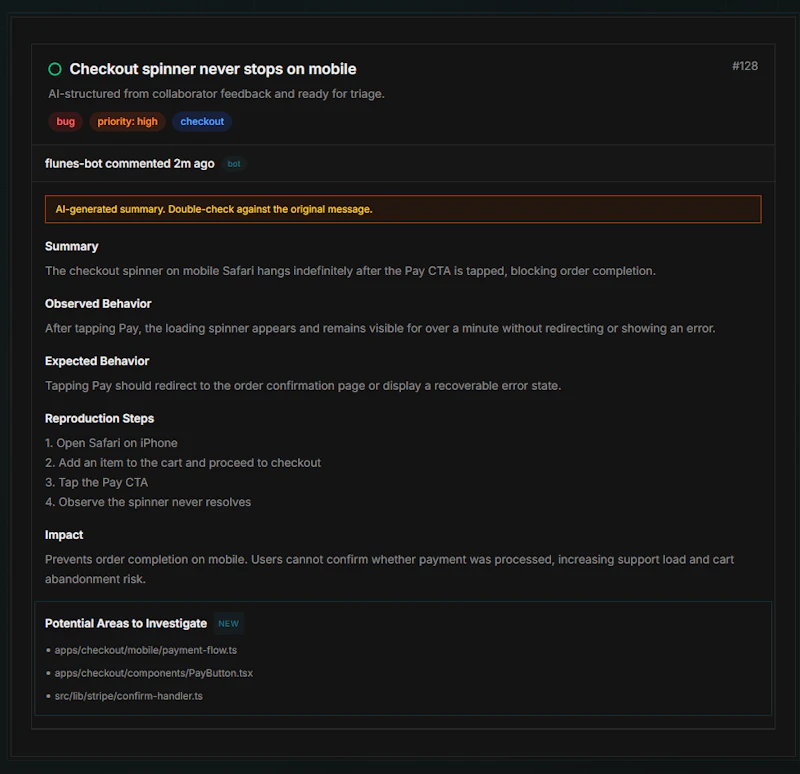 Flunes — Feedback intake for GitHub screenshot 4