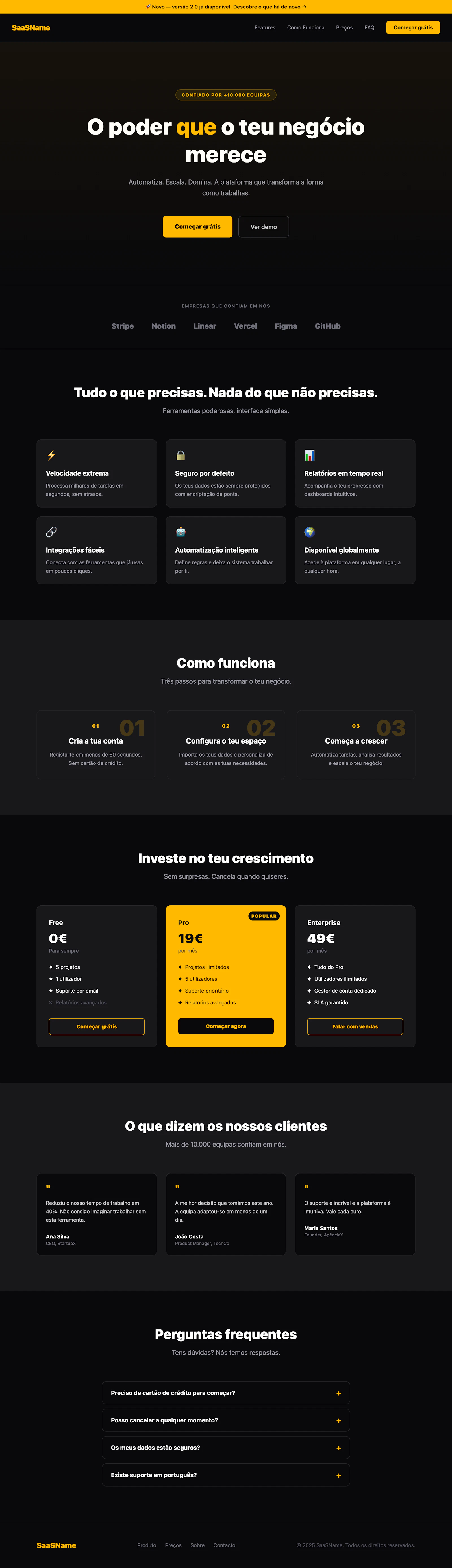 SaaS Landing Page v2 — Dark Gold Edition screenshot 1
