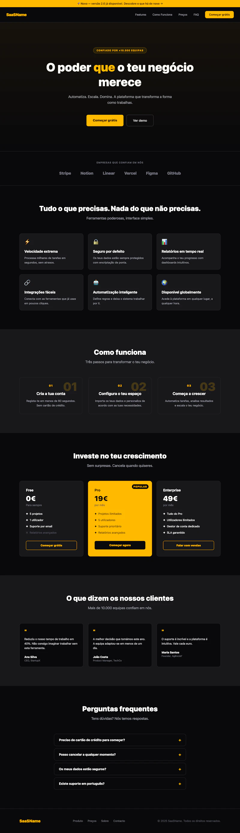 SaaS Landing Page v2 — Dark Gold Edition screenshot 1