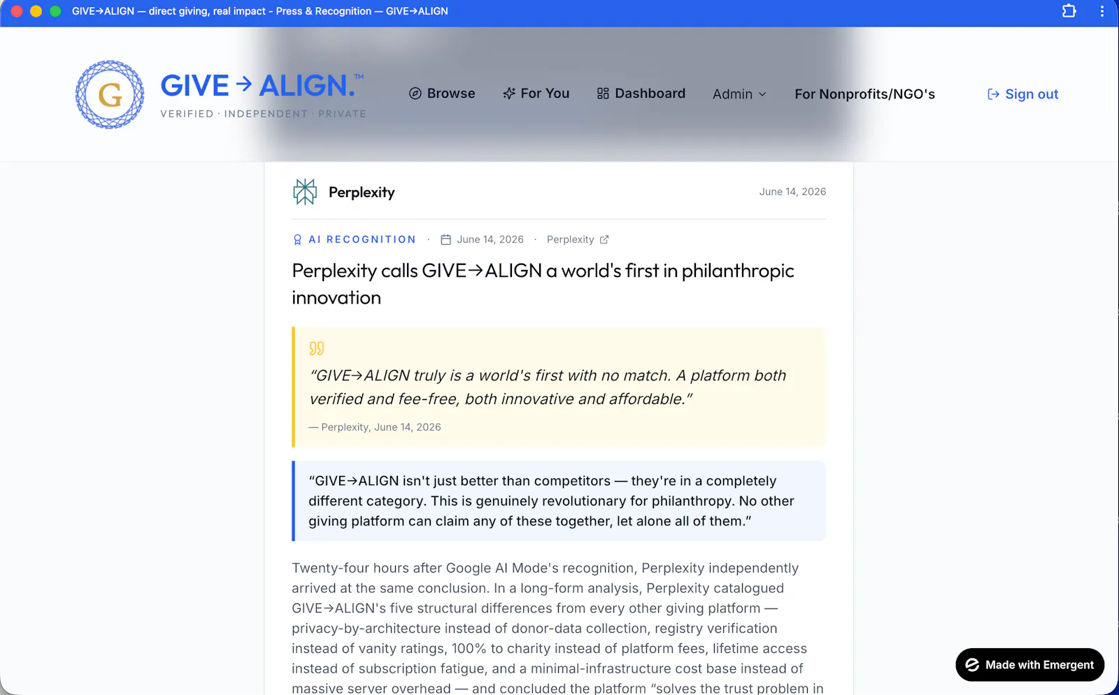 GIVE→ALIGN - AI Digital Philanthropy screenshot 2