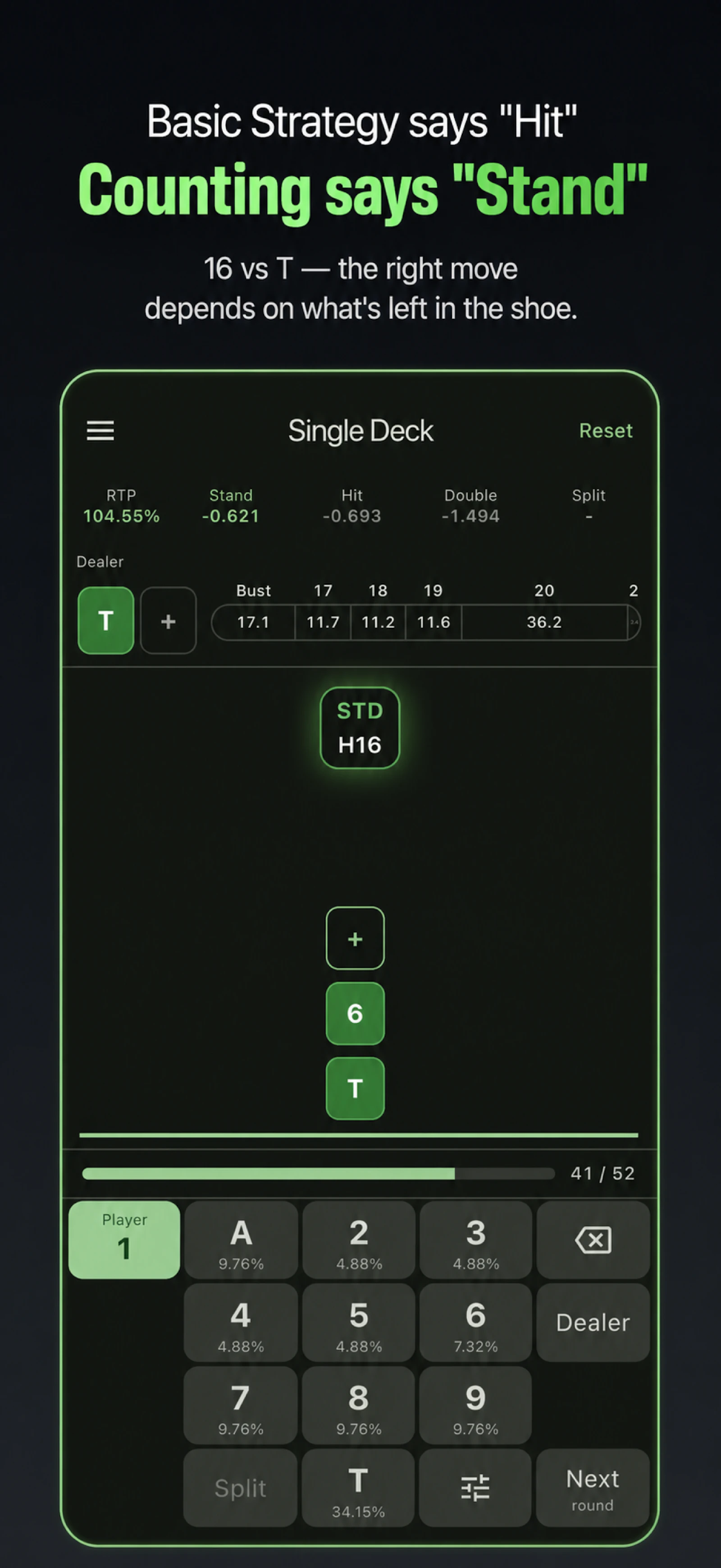 Blackjack Counting Calculator screenshot 1