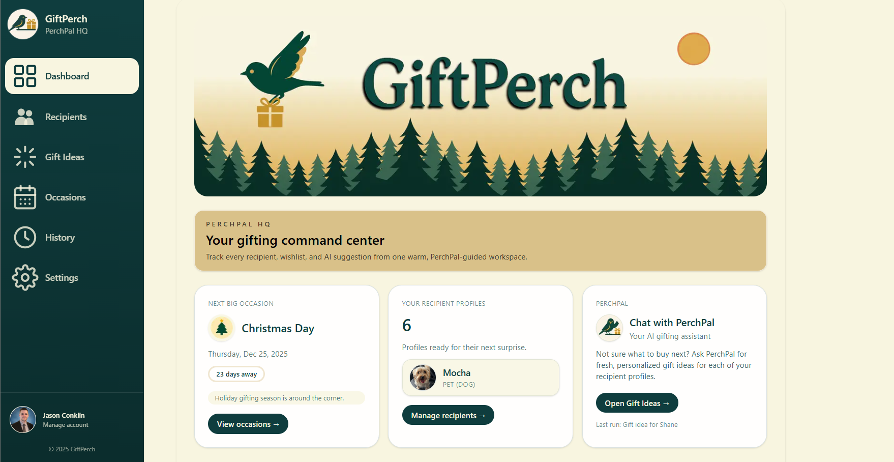 GiftPerch - Main product screenshot demonstrating key features and user interface