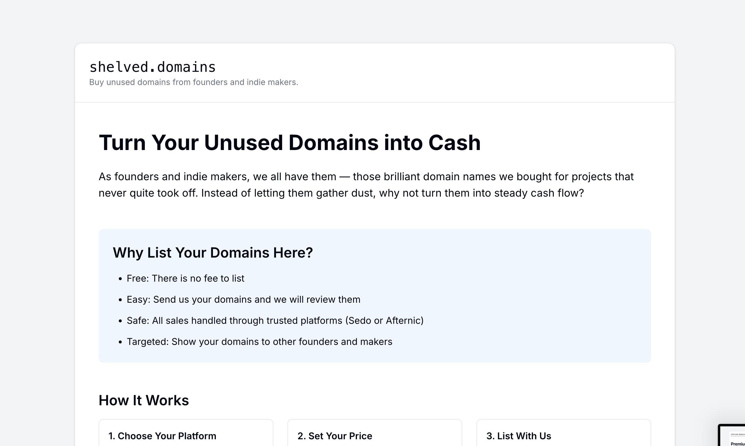 shelved.domains - Acquista/venda nomi di dominio inutilizzati a buon mercato da/ai produttori indie media 3