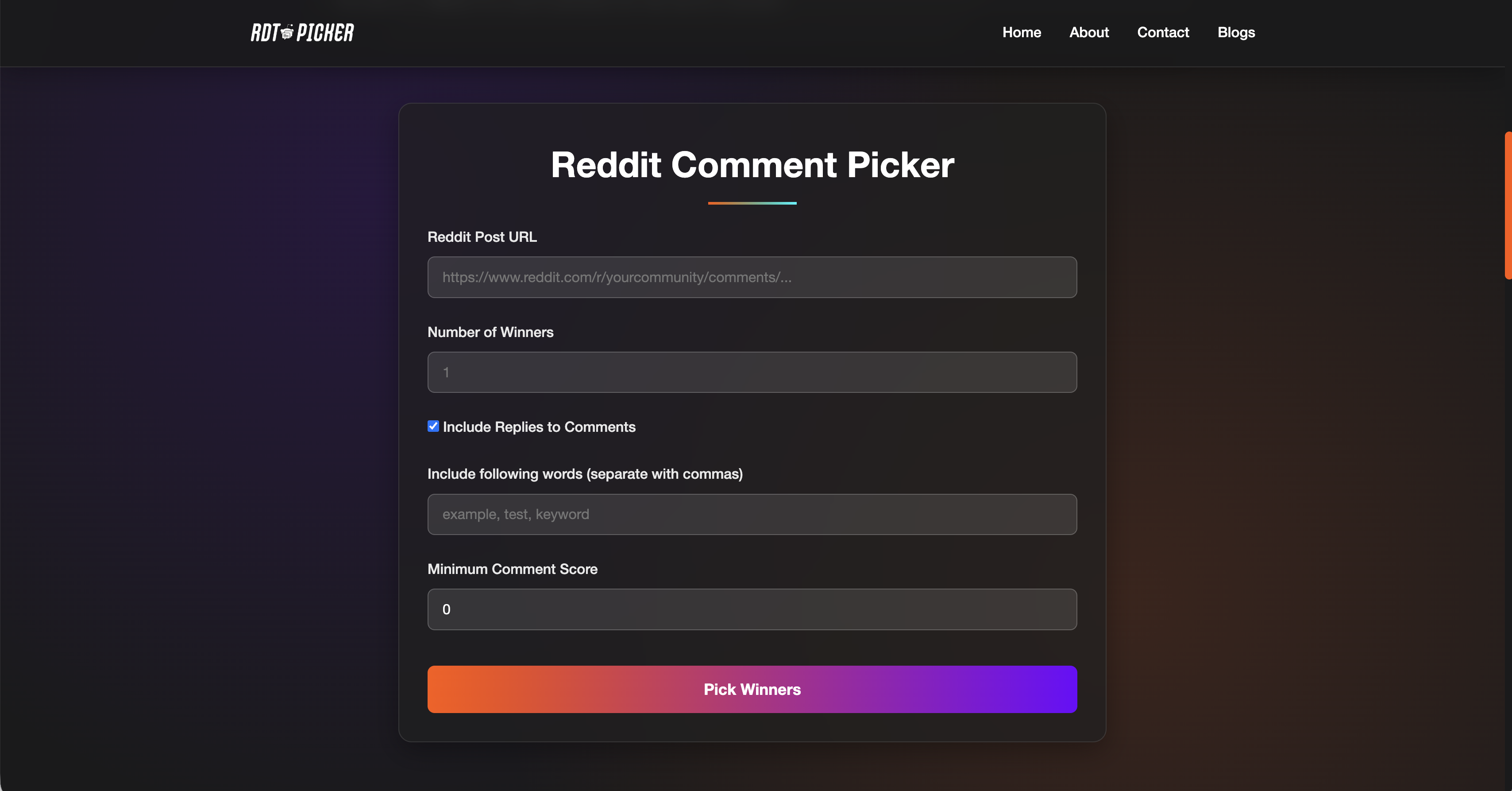 Reddit Comment Picker - Main product screenshot demonstrating key features and user interface