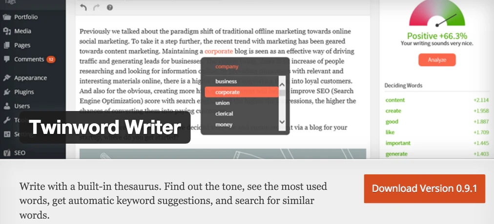Twinword Writer WordPress Plugin 