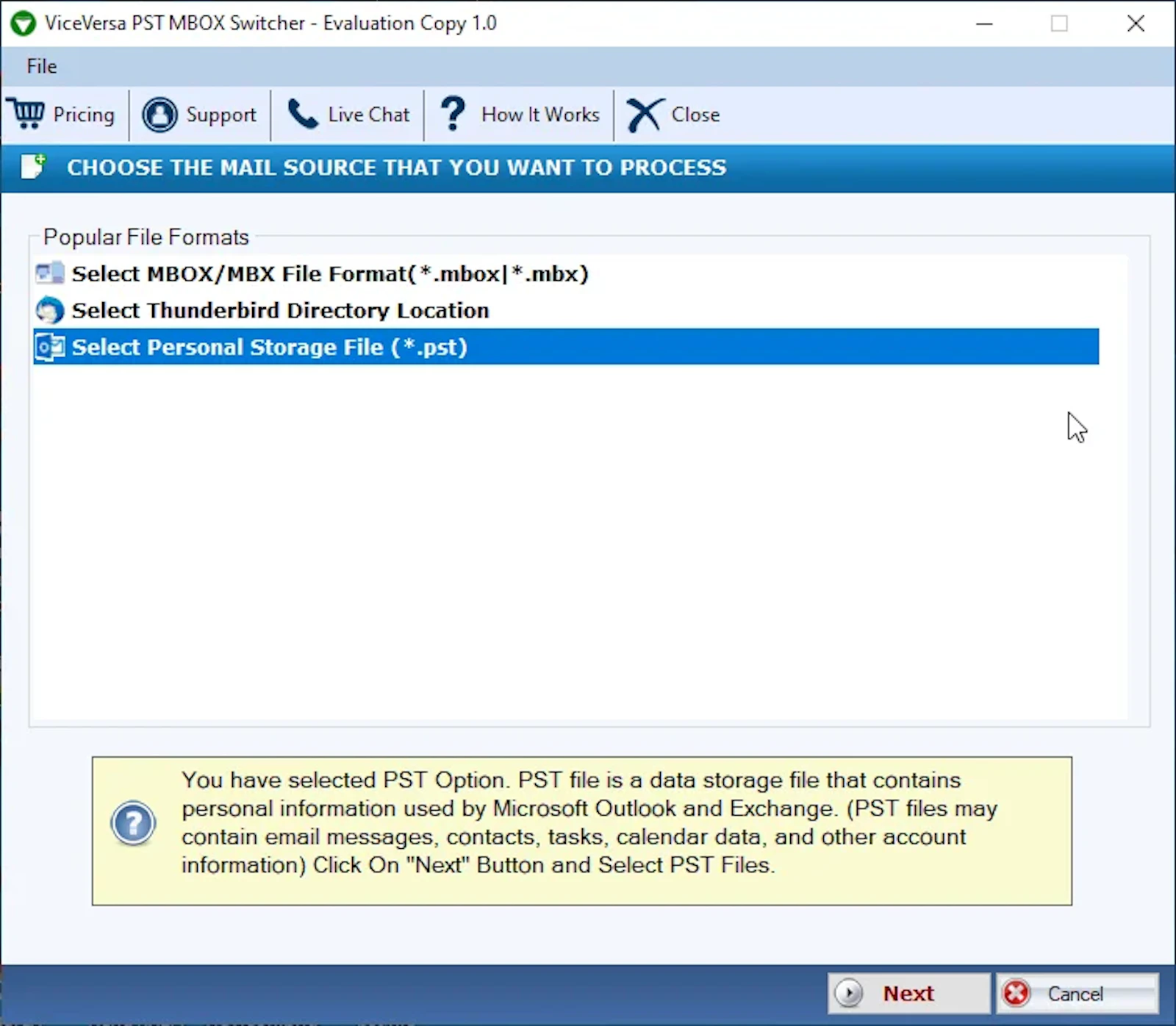 ViceVersa PST to MBOX Switcher screenshot 1