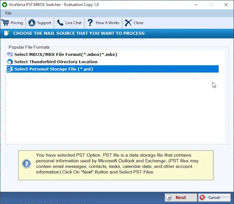 ViceVersa PST to MBOX Switcher screenshot 1