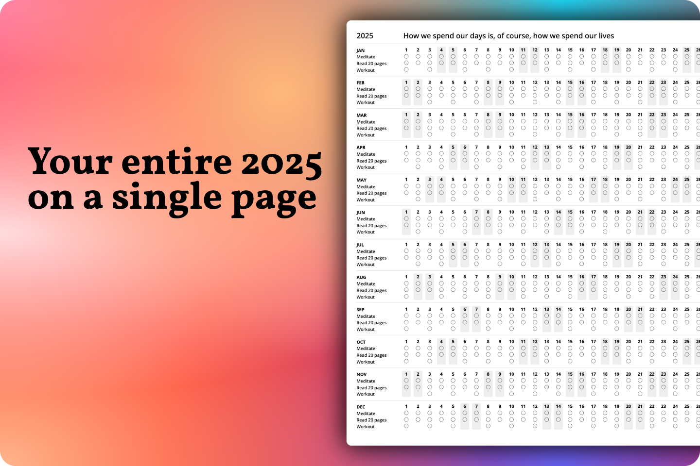 2025 Rastreador de hábito imprimível media 2