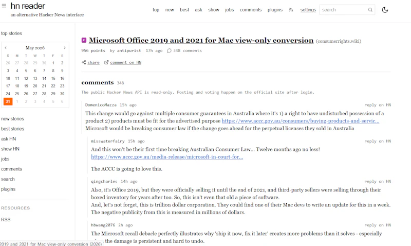 HN Reader screenshot 1