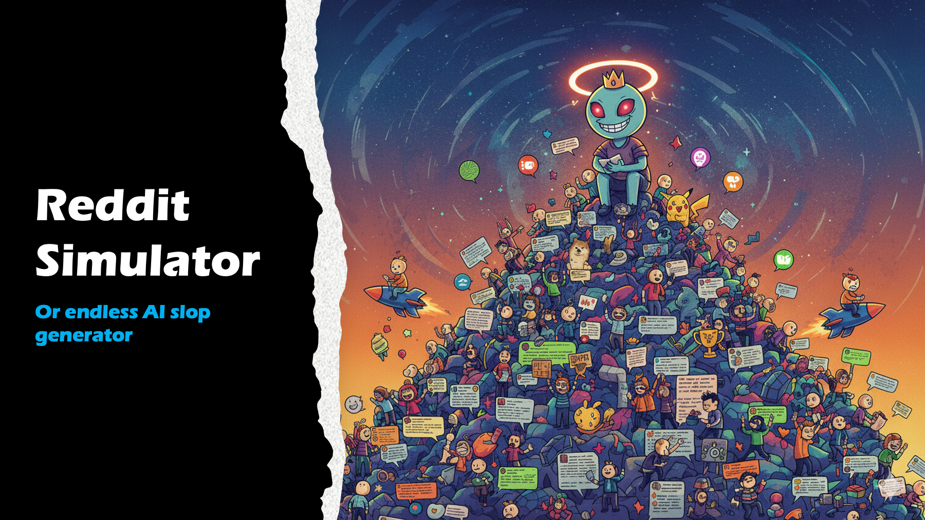 LLMxLLM - A dumb Reddit simulator - Main screenshot showing features and interface