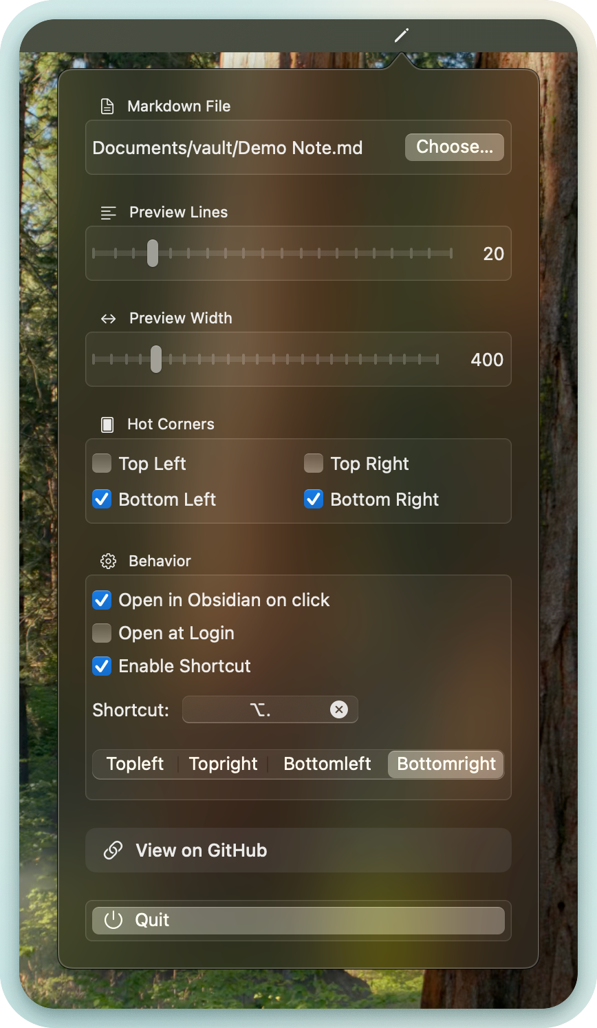 Obsidian Hot Corner MD - Screenshot 2 showing product features and functionality