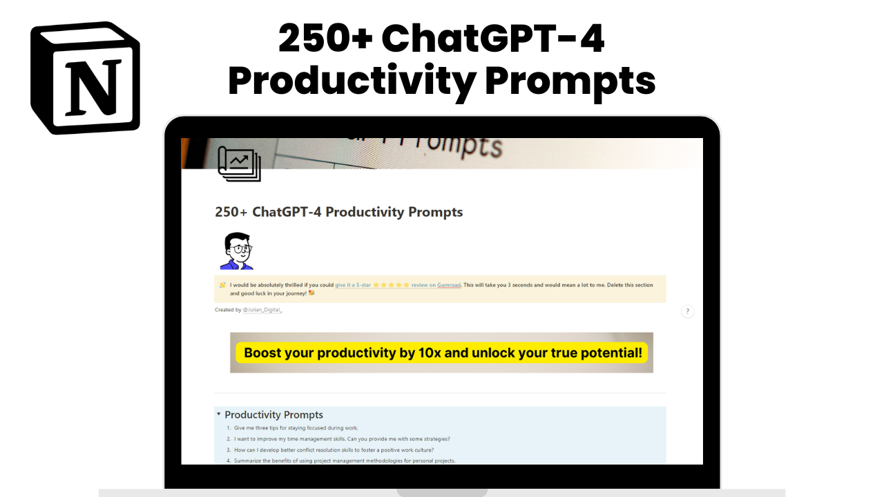 250+ ChatGPT-4 Productivity Prompts - Efficiency essentials: the ultimate productivity pack media 1