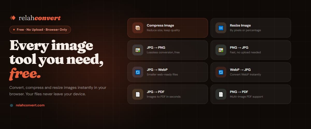 RelahConvert — Free Online Image Tools - Main product screenshot demonstrating key features and user interface