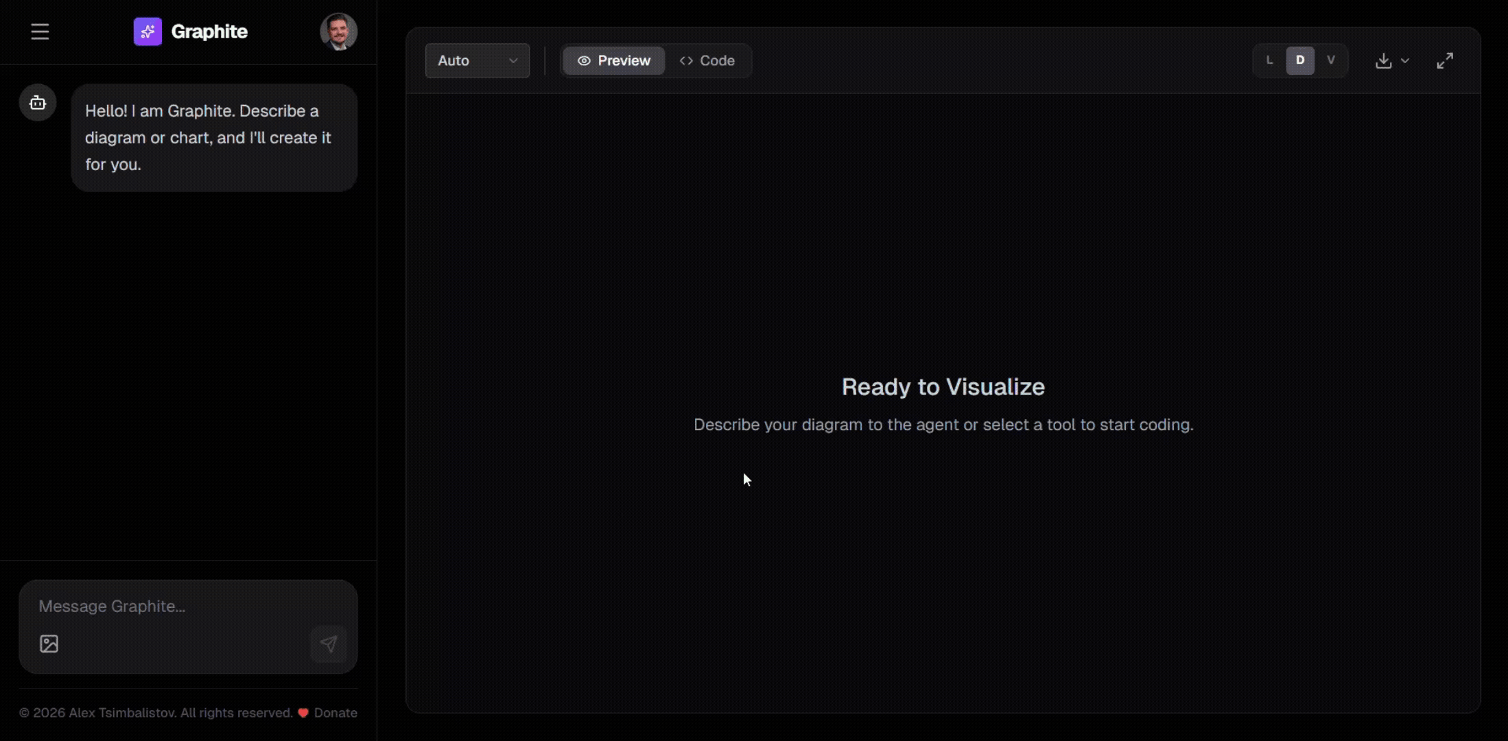Graphite - AI-Powered Diagram Editor - Main product screenshot demonstrating key features and user interface