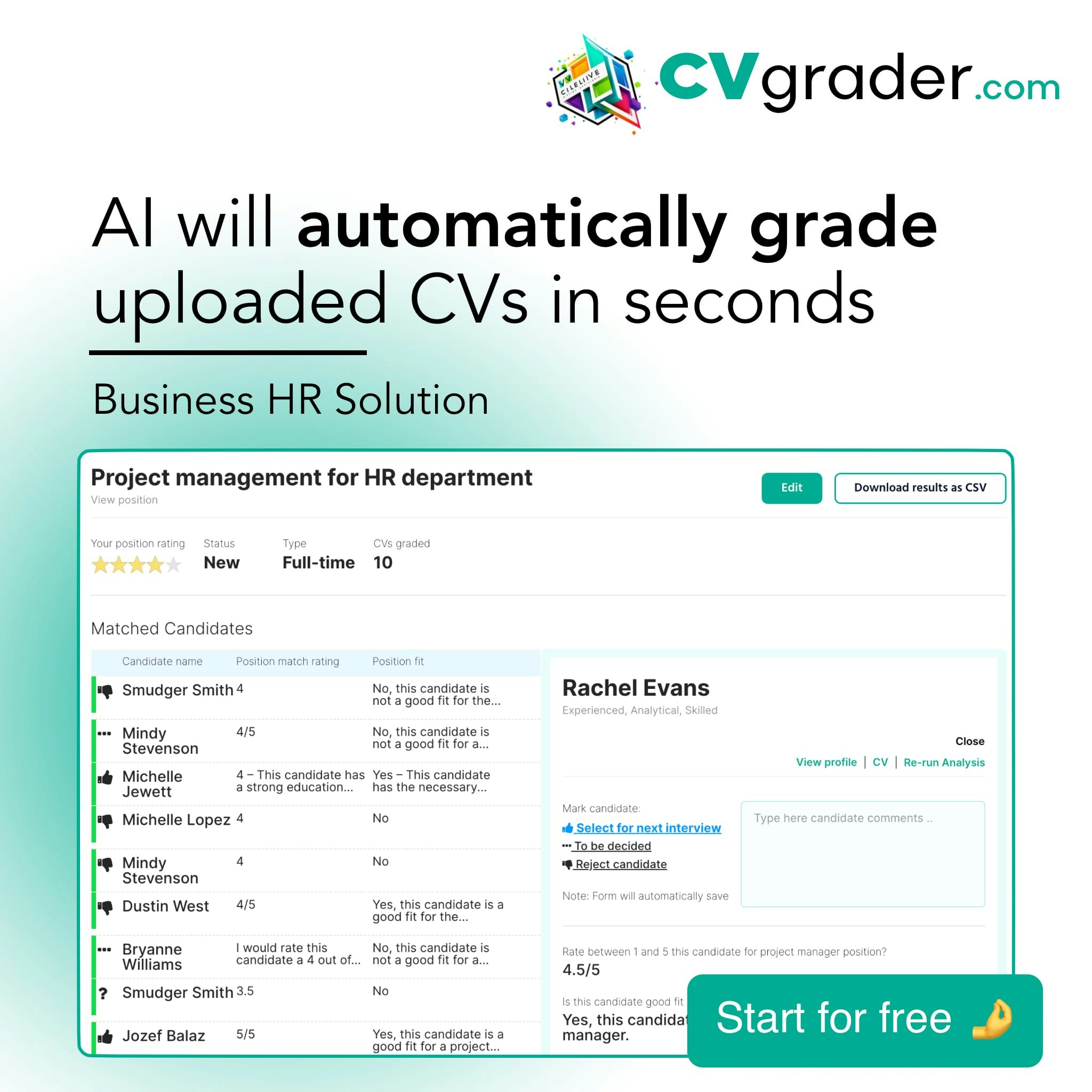CVGrader.com - GPT AI CV ग्रेडिंग का उपयोग करके आप व्यवसाय के लिए प्रतिभा चयन मीडिया 5