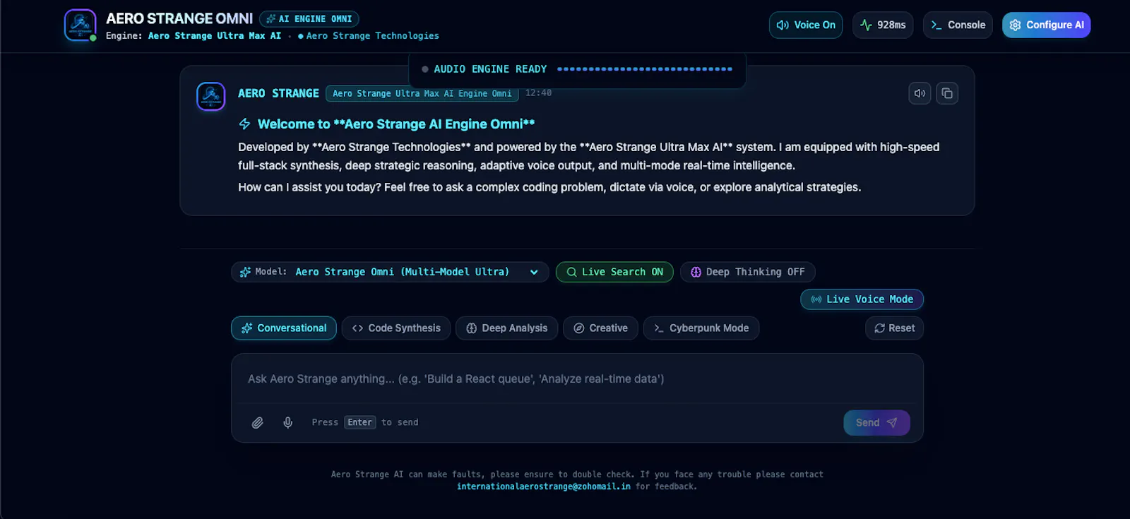 Aero Strange OmniAI Ultra pro max engine screenshot 2